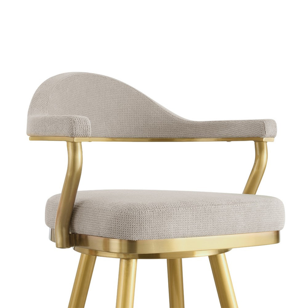 Justy Swivel Barstool Chair, Gold Steel Taper Legs, Taupe Polyester - BM339156