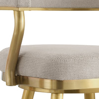 Justy Swivel Barstool Chair, Gold Steel Taper Legs, Taupe Polyester - BM339156