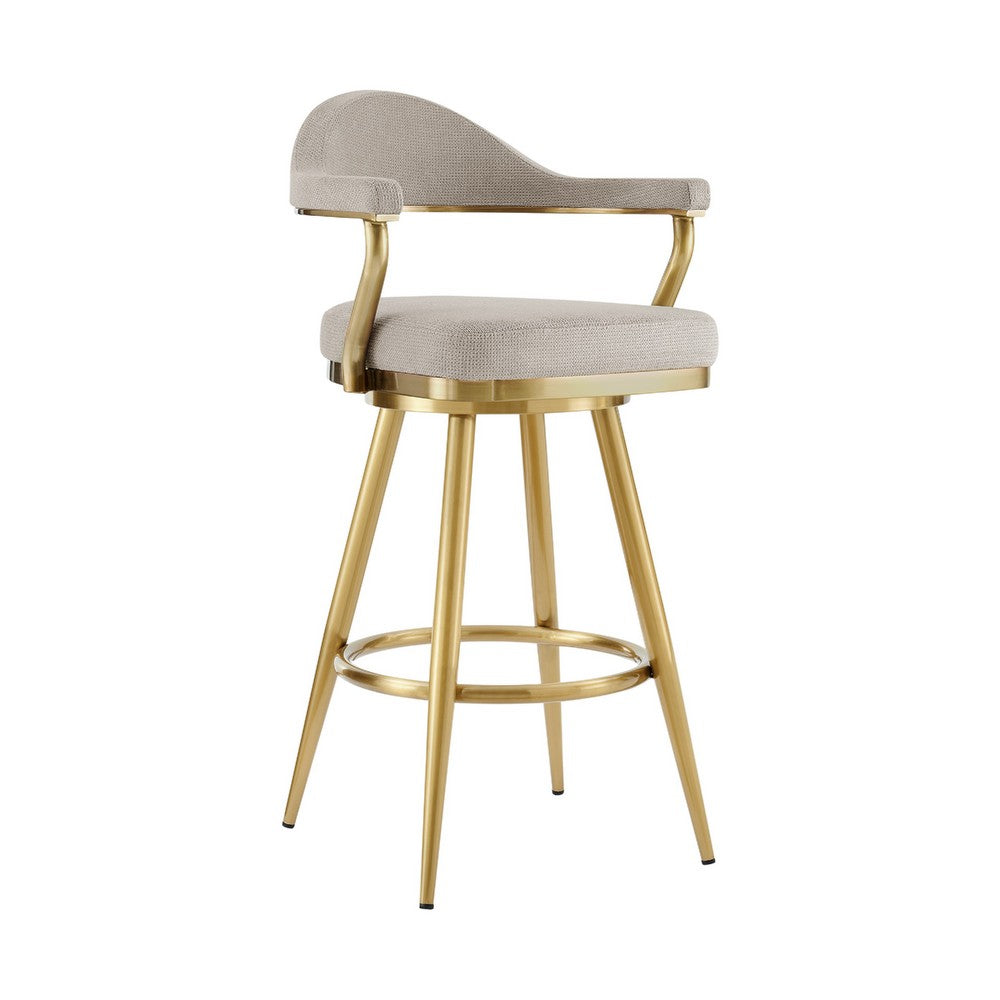 Justy Swivel Barstool Chair, Gold Steel Taper Legs, Taupe Polyester - BM339156