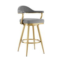 Justy Swivel Counter Stool Chair, Gold Steel, Anchor Gray Polyester - BM339157