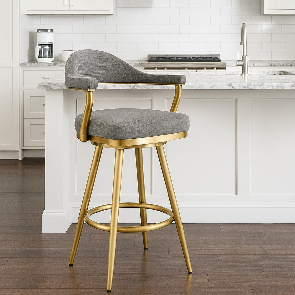 Justy Swivel Counter Stool Chair, Gold Steel, Anchor Gray Polyester - BM339157