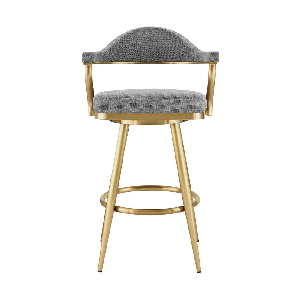 Justy Swivel Barstool Chair, Gold Steel Taper Legs, Gray Polyester - BM339158