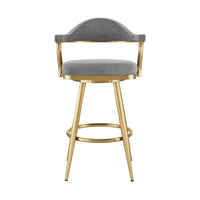 Justy Swivel Barstool Chair, Gold Steel Taper Legs, Gray Polyester - BM339158