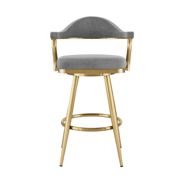 Justy Swivel Barstool Chair, Gold Steel Taper Legs, Gray Polyester - BM339158