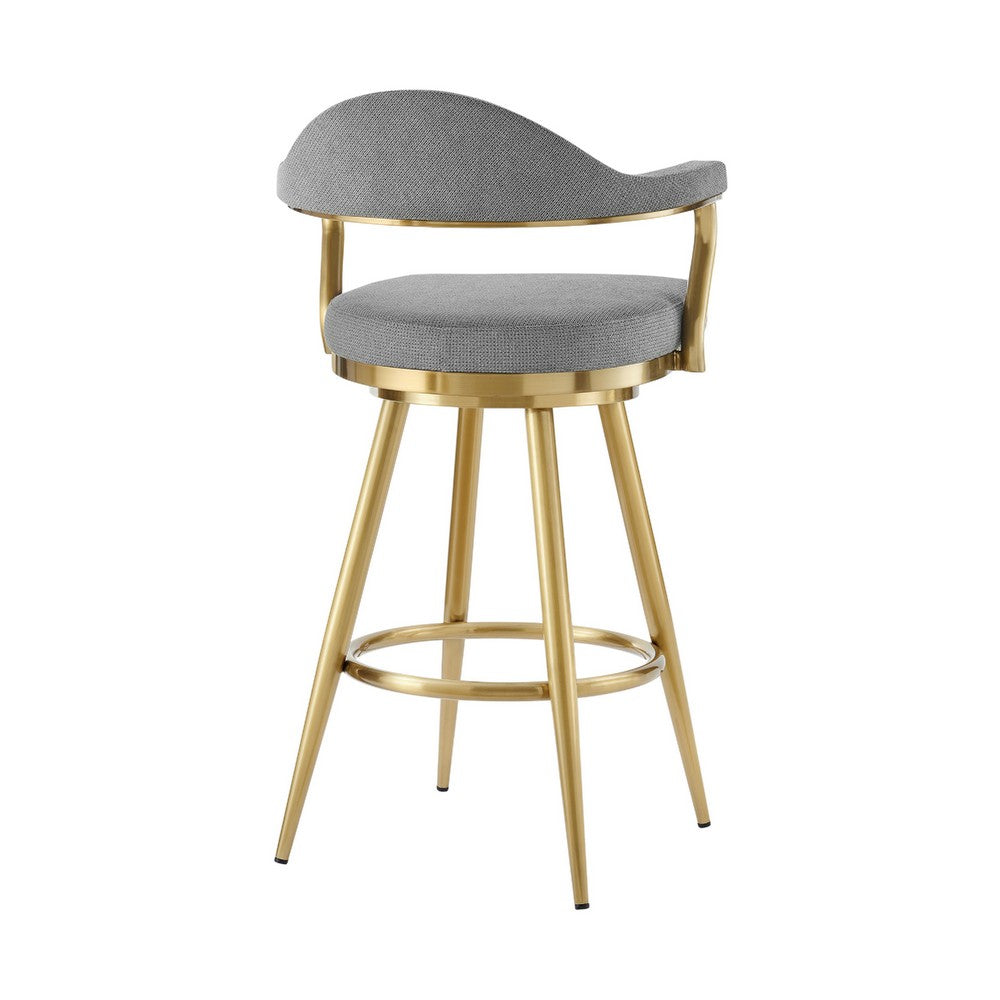 Justy Swivel Barstool Chair, Gold Steel Taper Legs, Gray Polyester - BM339158