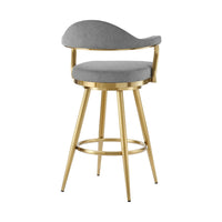 Justy Swivel Barstool Chair, Gold Steel Taper Legs, Gray Polyester - BM339158