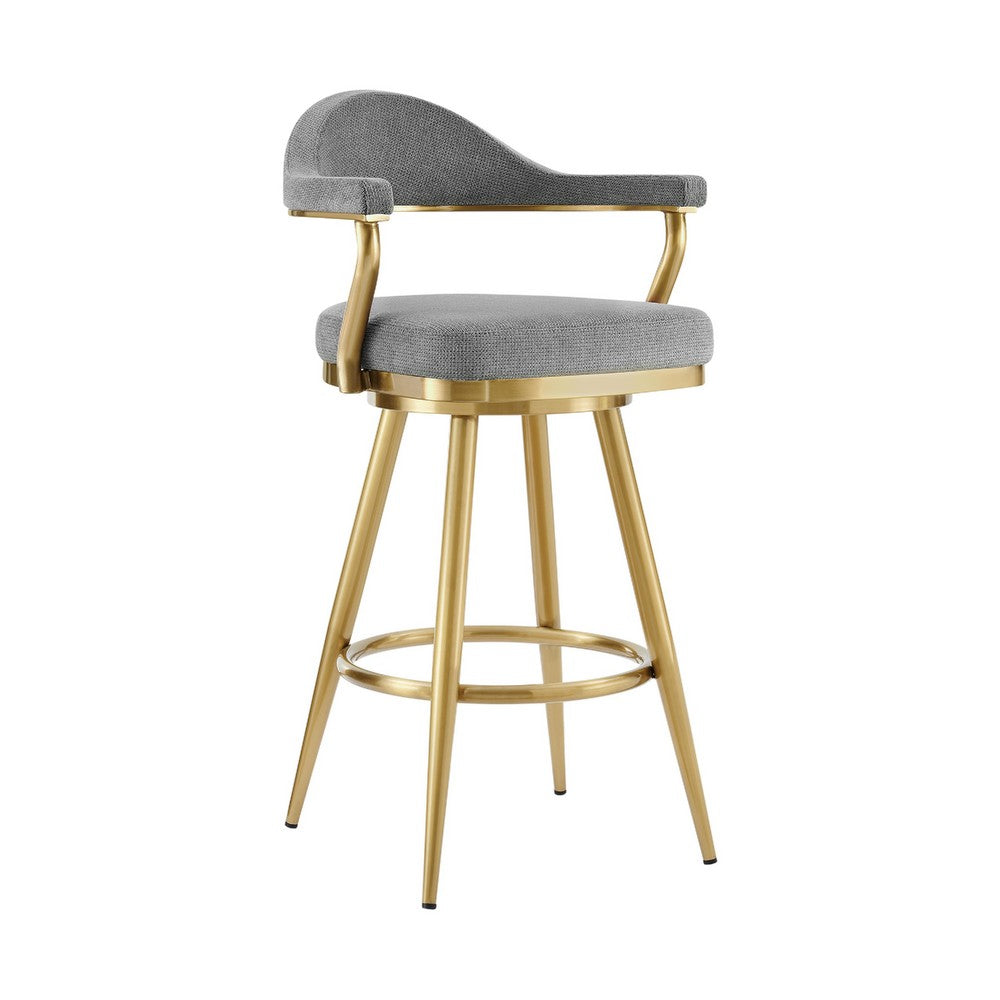 Justy Swivel Barstool Chair, Gold Steel Taper Legs, Gray Polyester - BM339158
