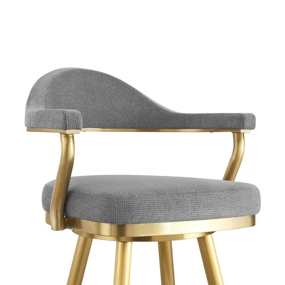 Justy Swivel Barstool Chair, Gold Steel Taper Legs, Gray Polyester - BM339158
