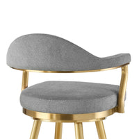 Justy Swivel Barstool Chair, Gold Steel Taper Legs, Gray Polyester - BM339158