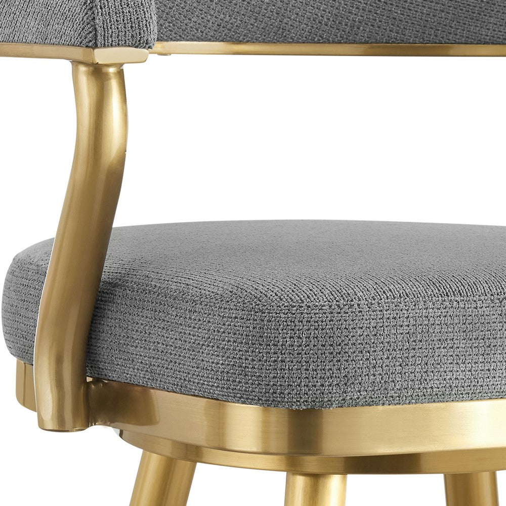 Justy Swivel Barstool Chair, Gold Steel Taper Legs, Gray Polyester - BM339158