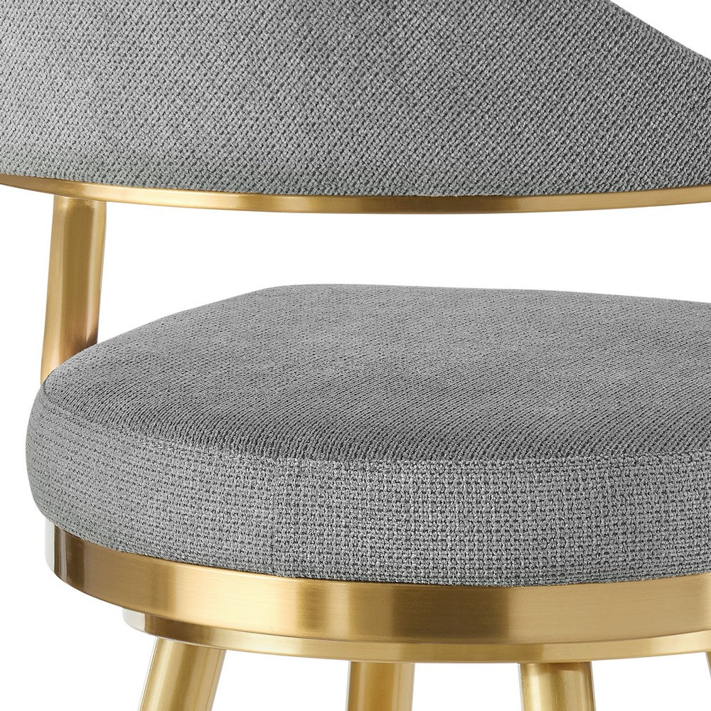Justy Swivel Barstool Chair, Gold Steel Taper Legs, Gray Polyester - BM339158