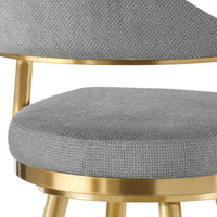 Justy Swivel Barstool Chair, Gold Steel Taper Legs, Gray Polyester - BM339158