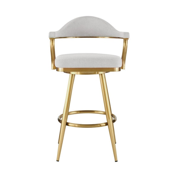 Justy Swivel Counter Stool Chair, Gold Steel Frame, Silver Polyester - BM339159