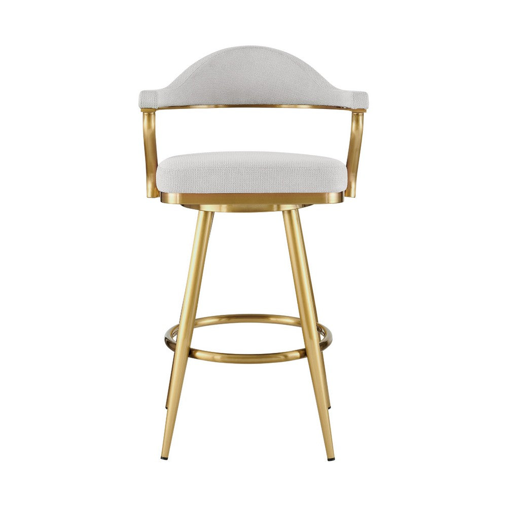 Justy Swivel Counter Stool Chair, Gold Steel Frame, Silver Polyester - BM339159