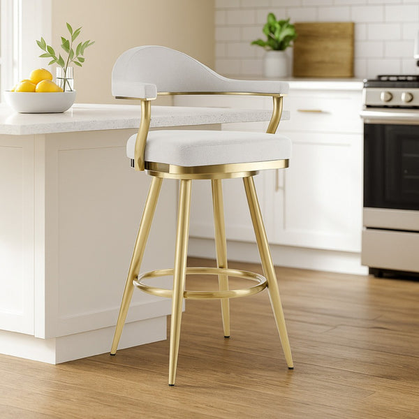 Justy Swivel Counter Stool Chair, Gold Steel Frame, Silver Polyester - BM339159