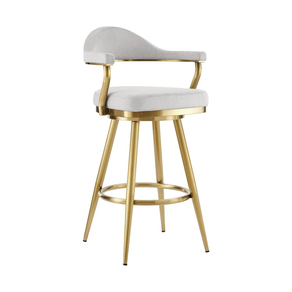 Justy Swivel Counter Stool Chair, Gold Steel Frame, Silver Polyester - BM339159
