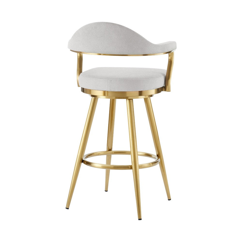 Justy Swivel Barstool Chair, Gold Brushed Steel Legs, Silver Polyester - BM339160