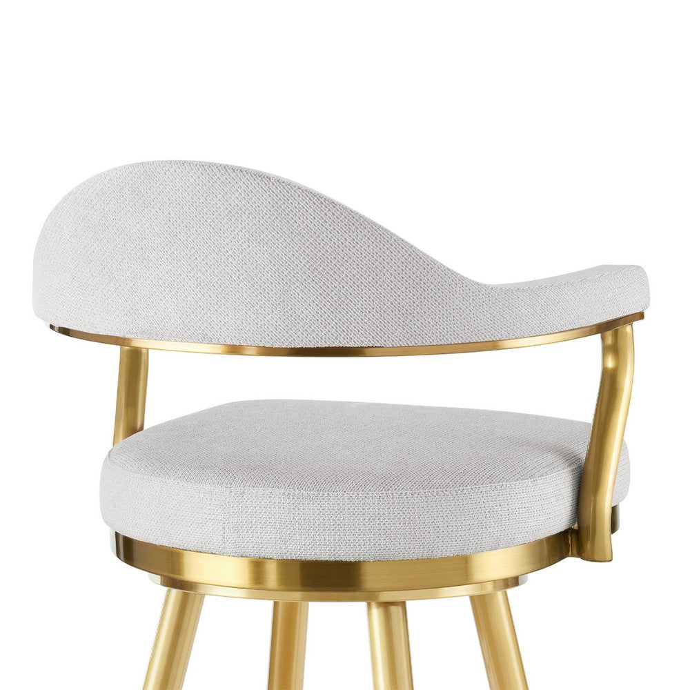 Justy Swivel Barstool Chair, Gold Brushed Steel Legs, Silver Polyester - BM339160