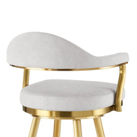 Justy Swivel Barstool Chair, Gold Brushed Steel Legs, Silver Polyester - BM339160