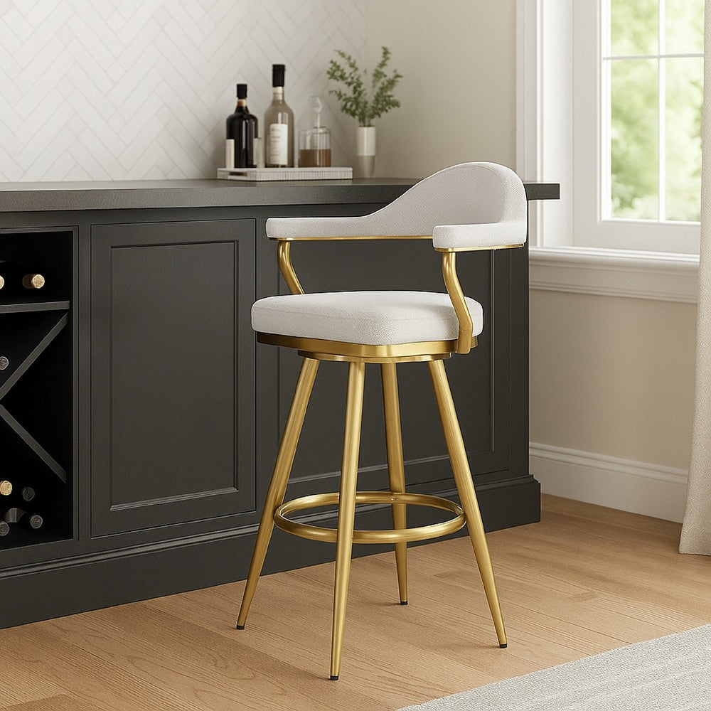 Justy Swivel Barstool Chair, Gold Brushed Steel Legs, Silver Polyester - BM339160