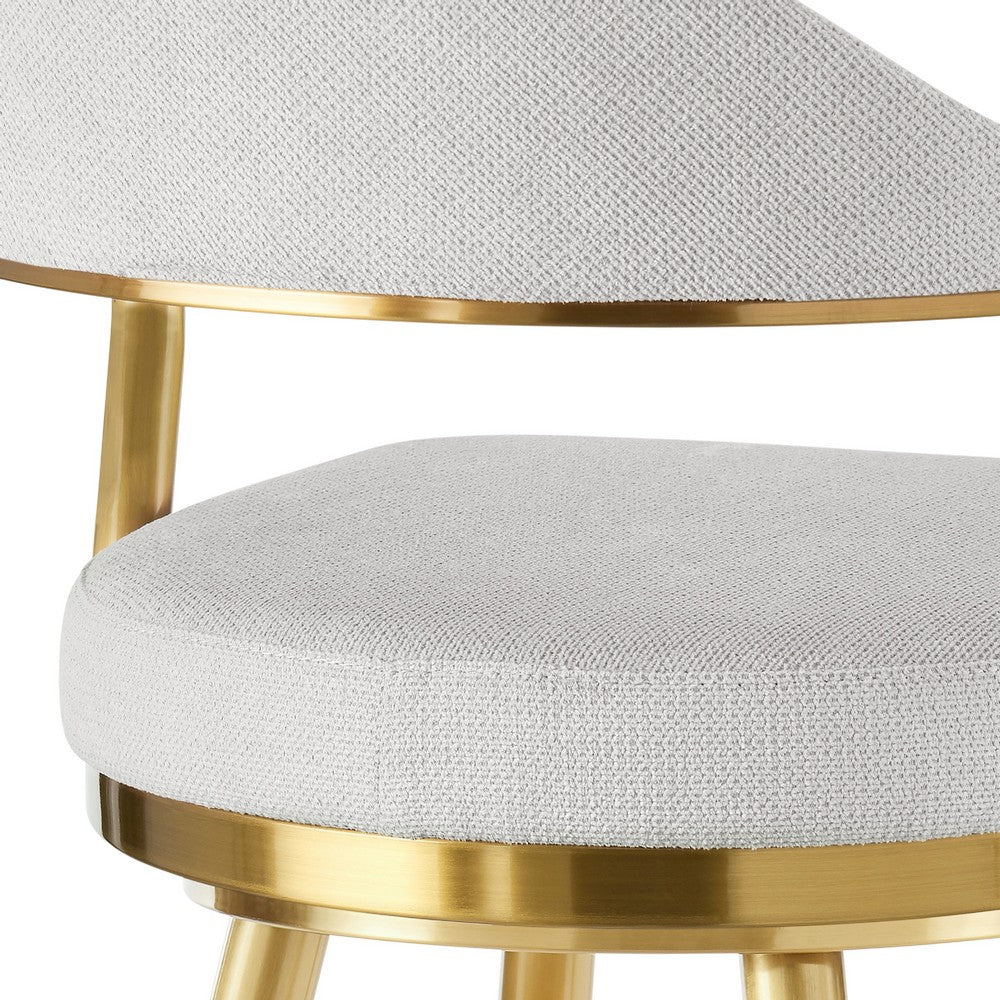 Justy Swivel Barstool Chair, Gold Brushed Steel Legs, Silver Polyester - BM339160