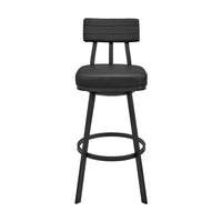 Poni Swivel Barstool Chair, Black Faux Leather, Iron Base - BM339177