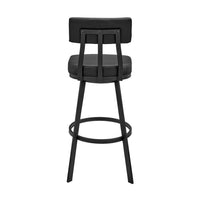 Poni Swivel Barstool Chair, Black Faux Leather, Iron Base - BM339177
