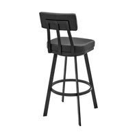 Poni Swivel Barstool Chair, Black Faux Leather, Iron Base - BM339177