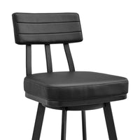 Poni Swivel Barstool Chair, Black Faux Leather, Iron Base - BM339177