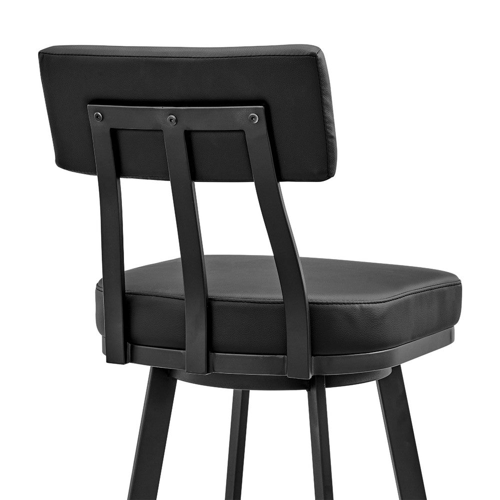 Poni Swivel Barstool Chair, Black Faux Leather, Iron Base - BM339177