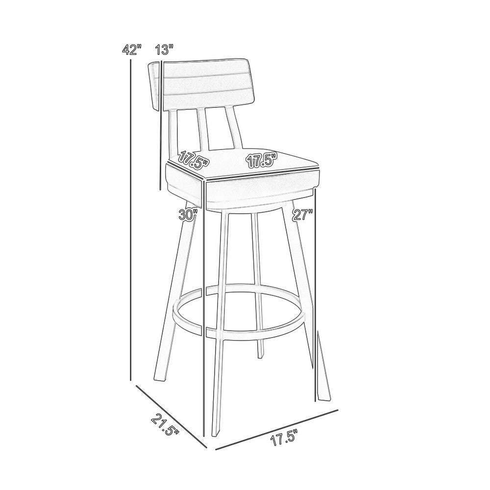 Poni Swivel Barstool Chair, Black Faux Leather, Iron Base - BM339177