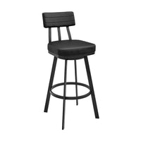 Poni Swivel Barstool Chair, Black Faux Leather, Iron Base - BM339177