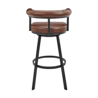 Weni Swivel Barstool Chair, Brown Faux Leather, Black Iron Frame - BM339178