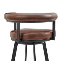 Weni Swivel Barstool Chair, Brown Faux Leather, Black Iron Frame - BM339178