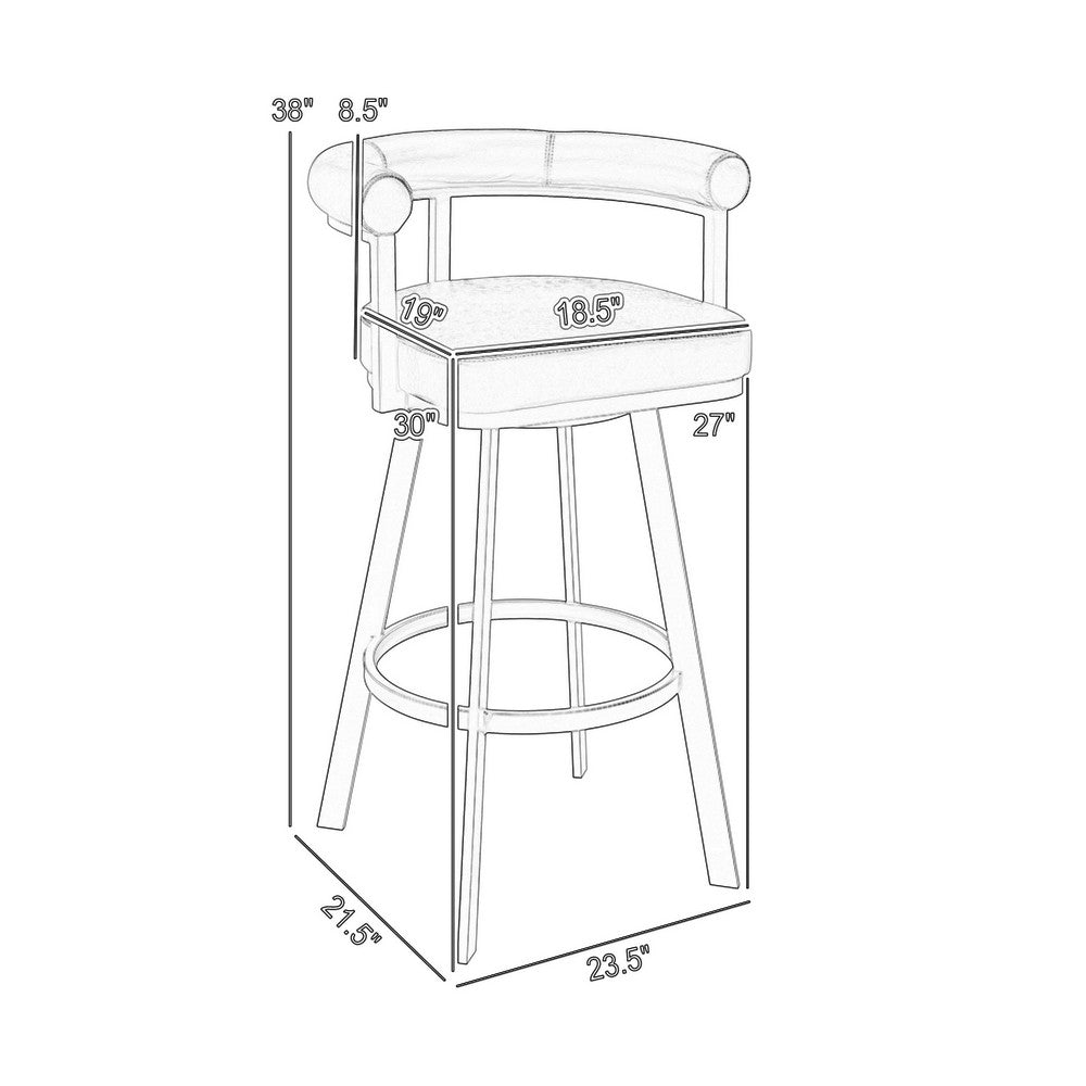 Weni Swivel Barstool Chair, Brown Faux Leather, Black Iron Frame - BM339178