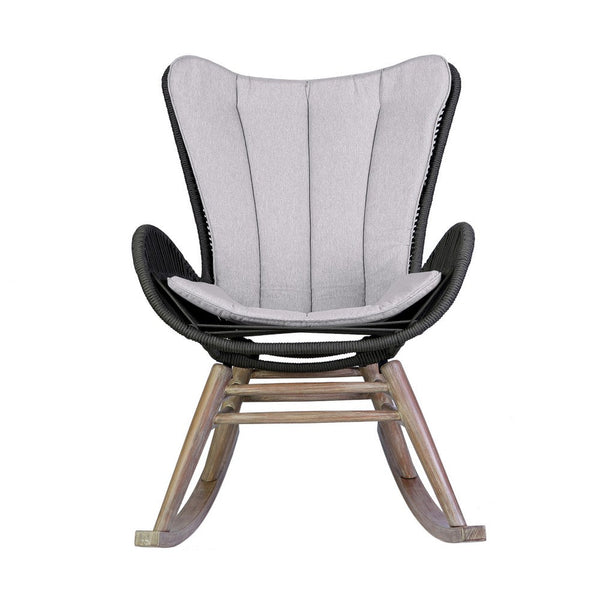 Mina Outdoor Rocking Chair, Gray Rope Woven Back, Eucalyptus Wood - BM339181