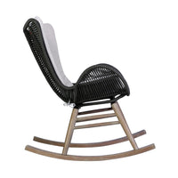 Mina Outdoor Rocking Chair, Gray Rope Woven Back, Eucalyptus Wood - BM339181
