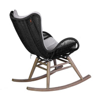 Mina Outdoor Rocking Chair, Gray Rope Woven Back, Eucalyptus Wood - BM339181