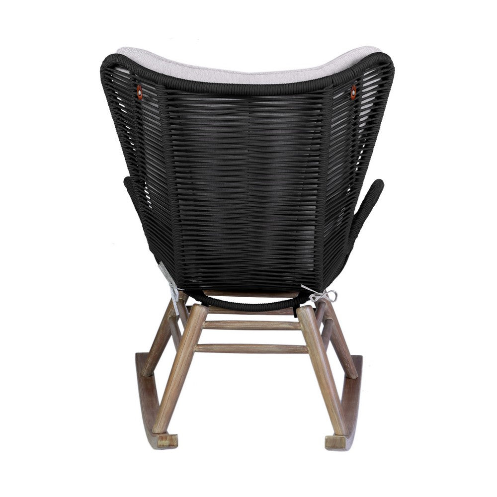 Mina Outdoor Rocking Chair, Gray Rope Woven Back, Eucalyptus Wood - BM339181