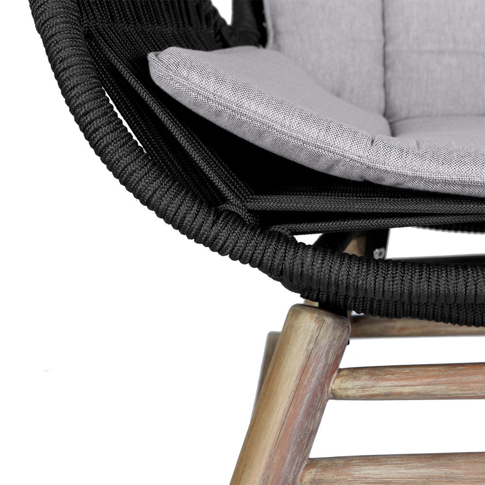 Mina Outdoor Rocking Chair, Gray Rope Woven Back, Eucalyptus Wood - BM339181