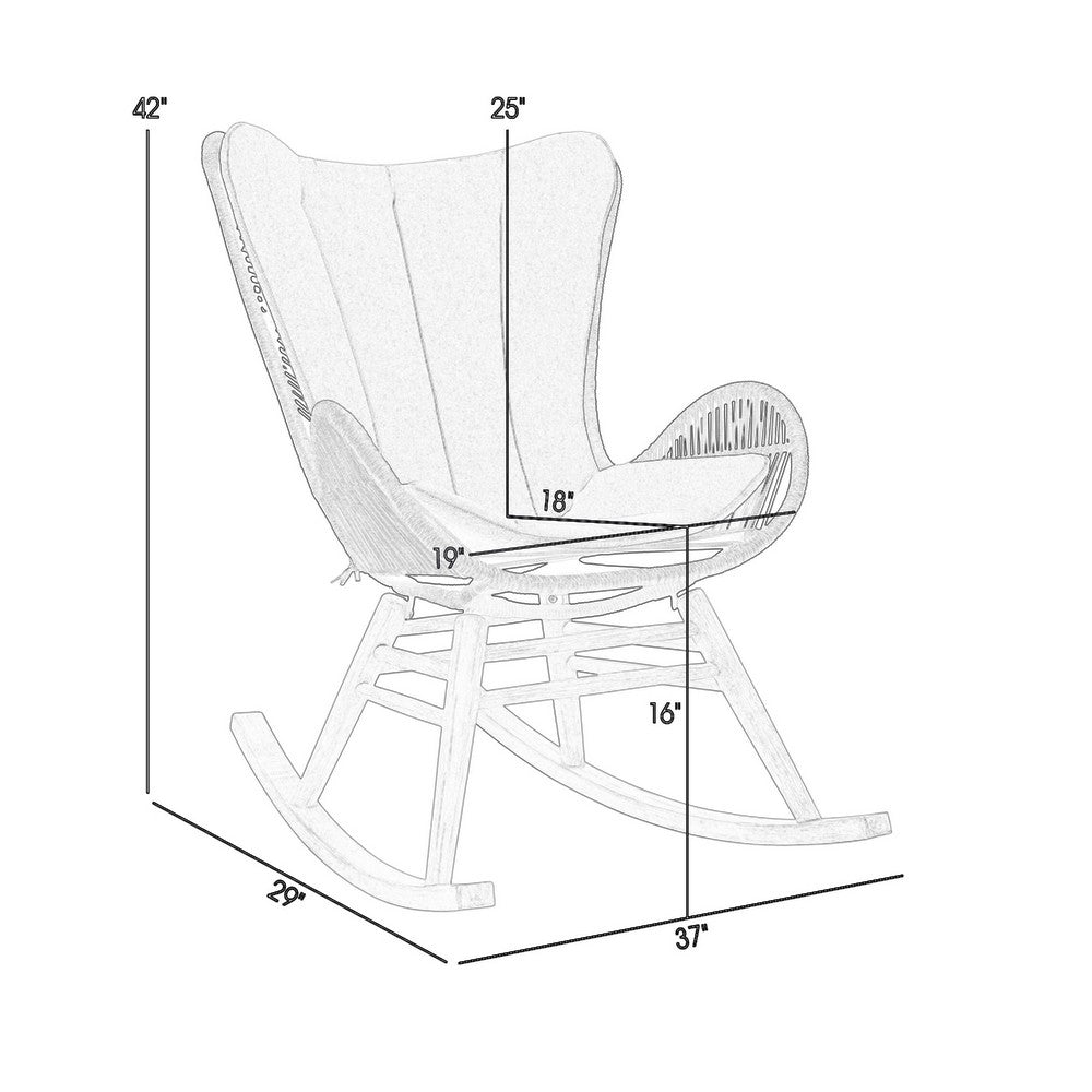 Mina Outdoor Rocking Chair, Gray Rope Woven Back, Eucalyptus Wood - BM339181