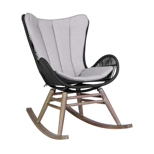 Mina Outdoor Rocking Chair, Gray Rope Woven Back, Eucalyptus Wood - BM339181