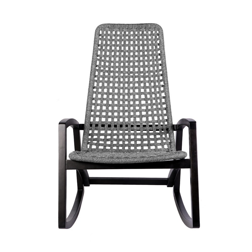 Gynn Outdoor Rocking Chair, Gray Rope Woven, Black Eucalyptus Frame - BM339182
