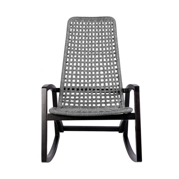 Gynn Outdoor Rocking Chair, Gray Rope Woven, Black Eucalyptus Frame - BM339182
