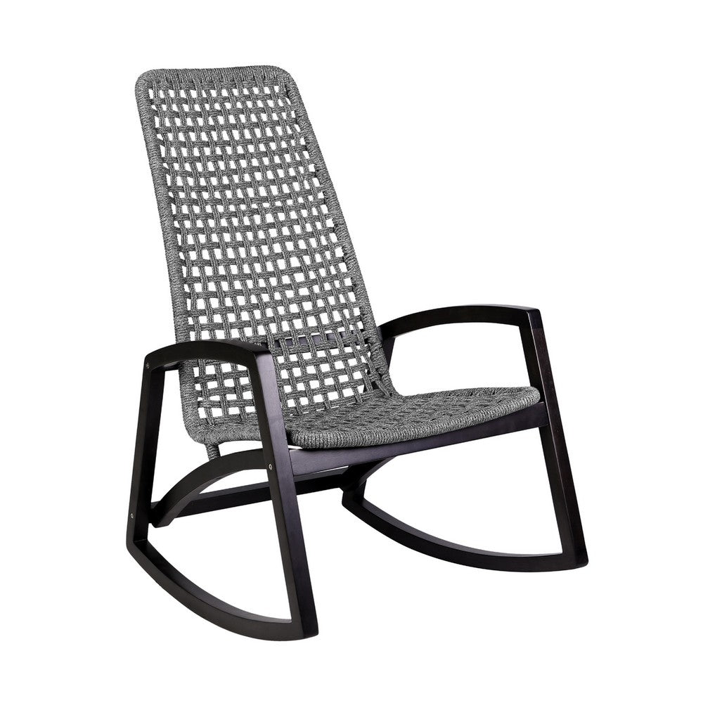 Gynn Outdoor Rocking Chair, Gray Rope Woven, Black Eucalyptus Frame - BM339182