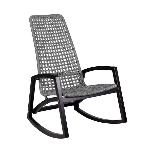 Gynn Outdoor Rocking Chair, Gray Rope Woven, Black Eucalyptus Frame - BM339182