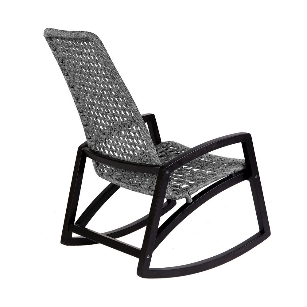 Gynn Outdoor Rocking Chair, Gray Rope Woven, Black Eucalyptus Frame - BM339182