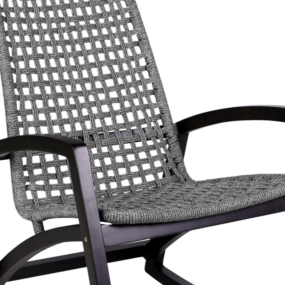 Gynn Outdoor Rocking Chair, Gray Rope Woven, Black Eucalyptus Frame - BM339182