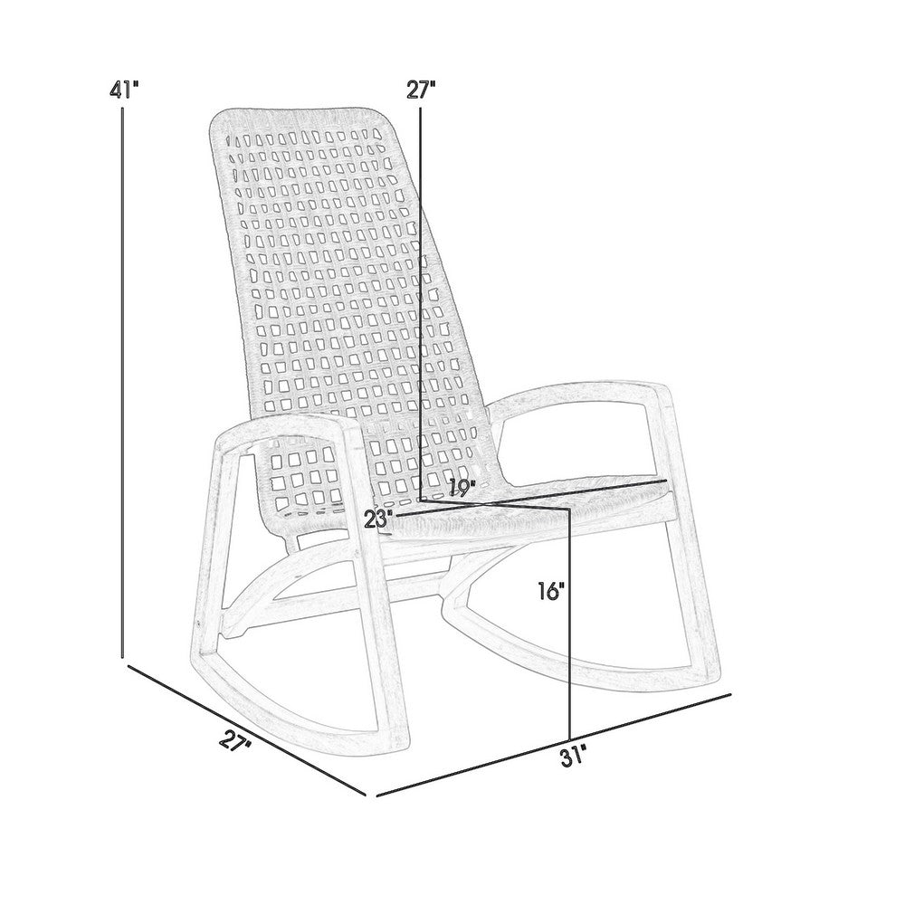Gynn Outdoor Rocking Chair, Gray Rope Woven, Black Eucalyptus Frame - BM339182