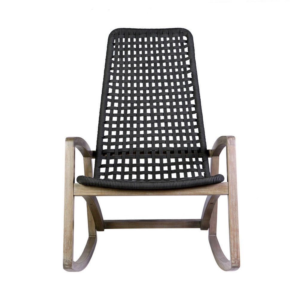 Gynn Outdoor Rocking Chair, Black Rope Woven, Light Brown Eucalyptus - BM339183